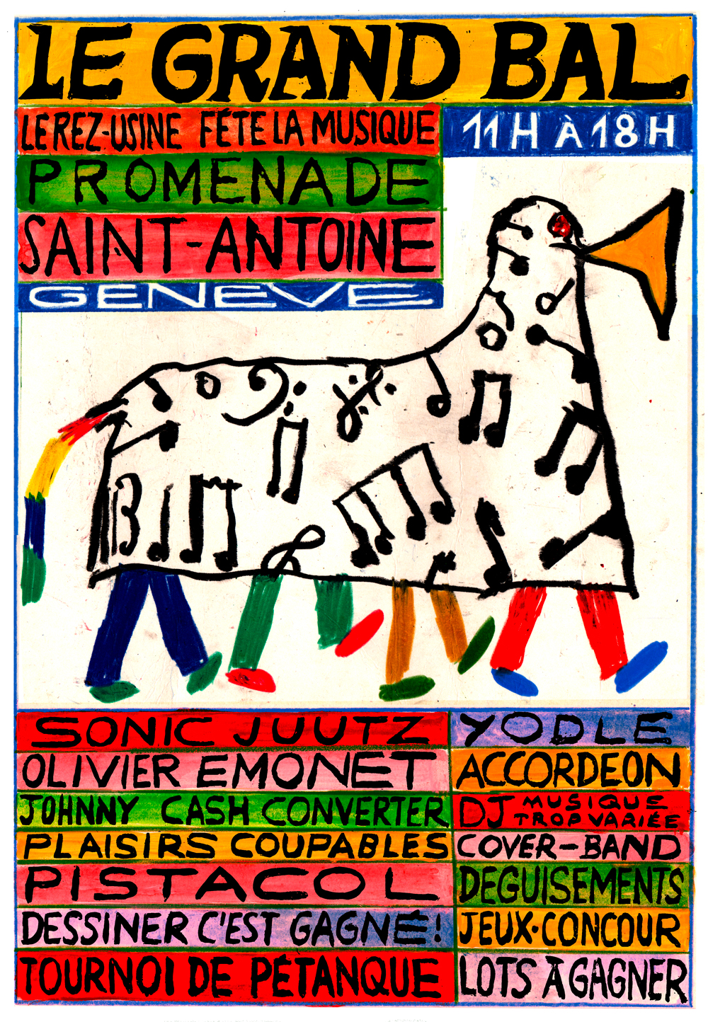 Affiche de la programmation guinguette du Rez le 22 juin 2025 dans un style naïf